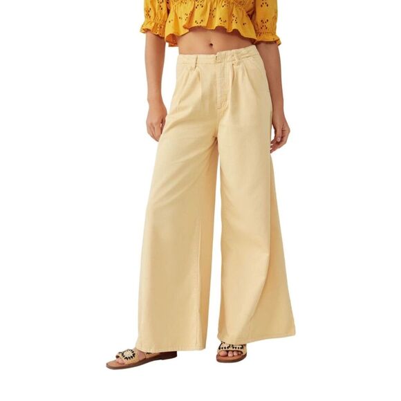 Free People Womens Yellow Light As Spring Trousers Wide Leg Pants Size 8 - Picture 1 of 13